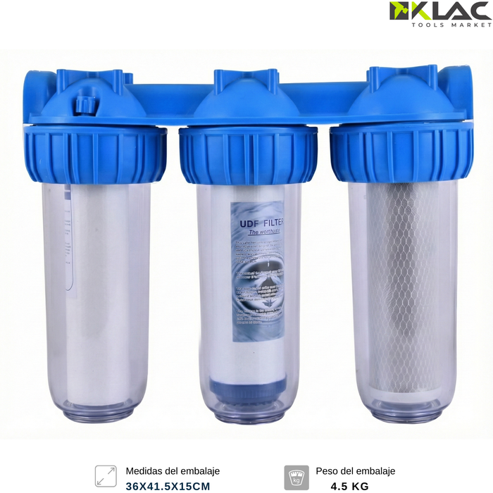 Pack Triple Filtro Sedimento Antisarro Purificador Agua Klac Azul
