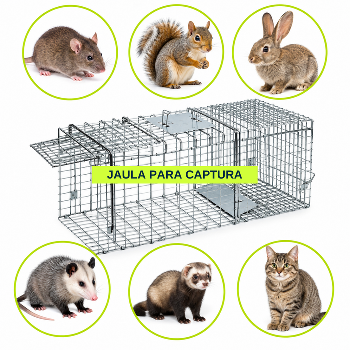 Jaula Trampa Para Gatos Captura Conejo Perro Animales Metálica 93x34,5x37cm