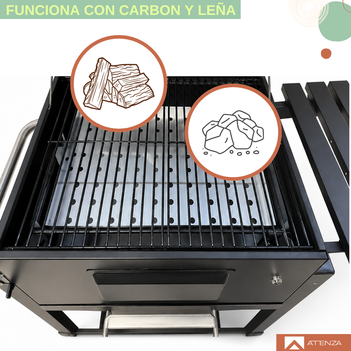 Parrilla A Carbón Móvil Tapa Acero Inoxidable Ruedas Mesa