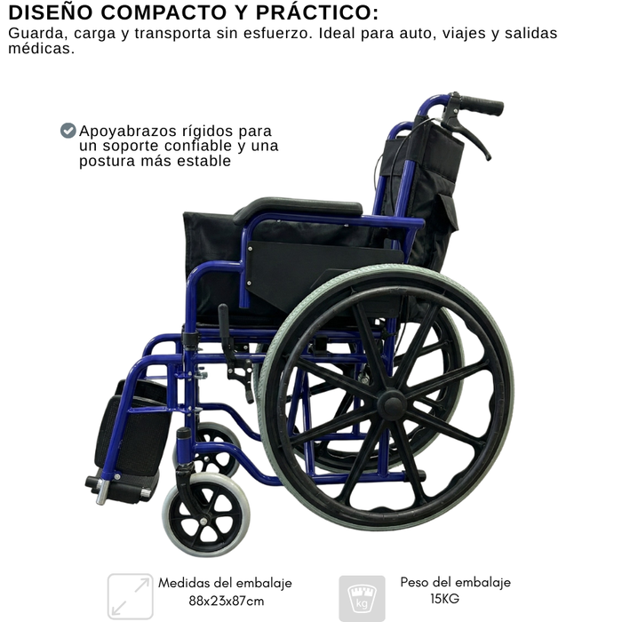 Silla De Ruedas Geriátrica Plegable Doble Freno Y Posapiés Azul Agregar a favoritos