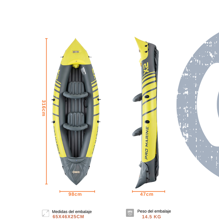 Kayak Inflable 2 Personas 180kg Remos Inflador Accesorios Amarillo