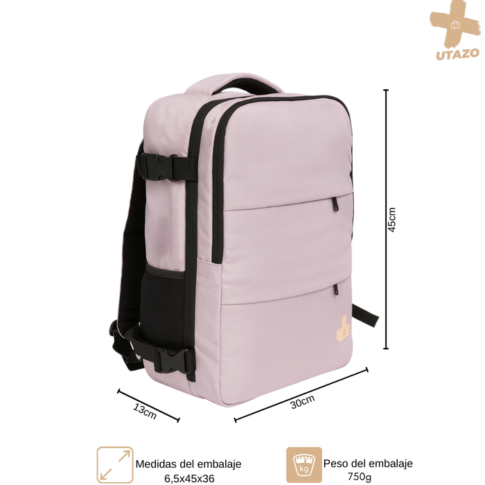 Mochila De Viaje Avión Con Usb Impermeable Laptop 15,6 35l Rosa Liso