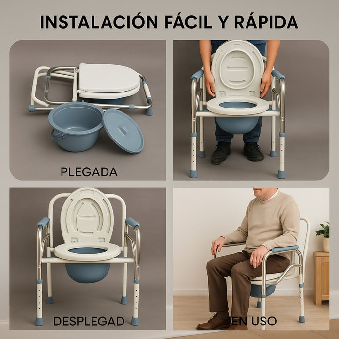 Silla Inodoro Baño Portátil Agarradera Adulto Mayor Ajustable Heizen