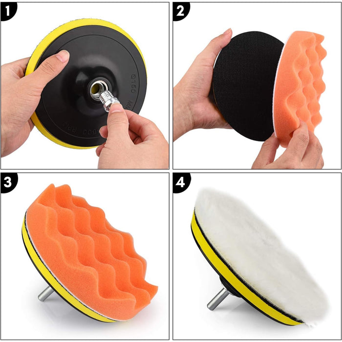 Set 10 Accesorios Discos Esponjas Pulir Auto 12cm Diámetro