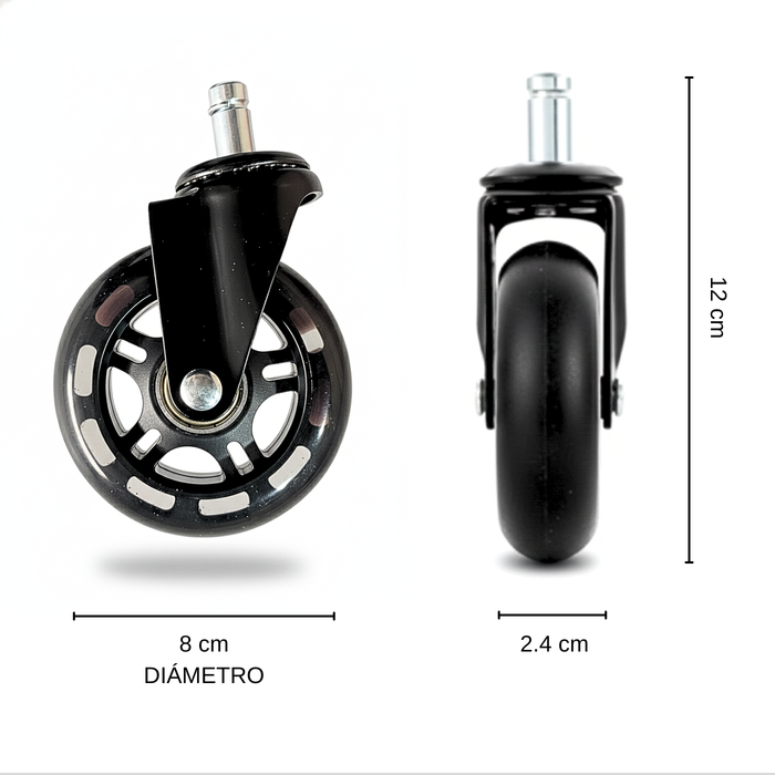 Pack 5 Ruedas Silla Gamer Oficina De Silicona Tipo Roller
