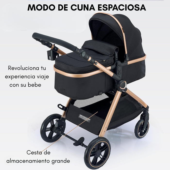 Carreola Cuna Moisés Con Accesorios Negro