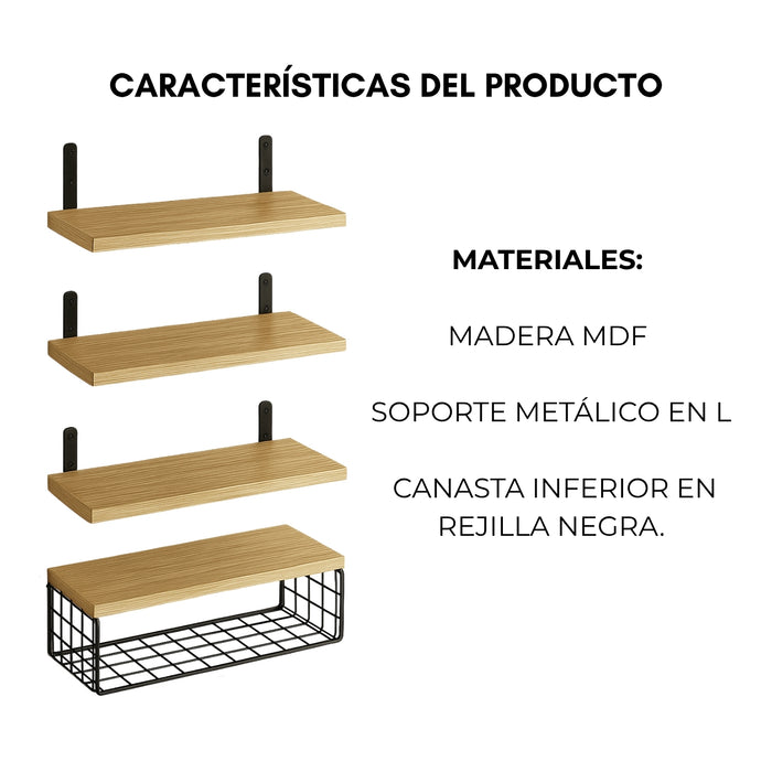 Kit 4 Capas Repisas Flotantes De Madera Modernas