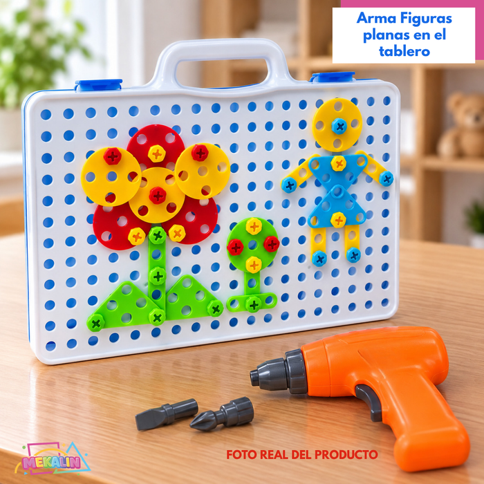 Maleta de Herramientas Juguete Interactivo 237 Pcs Infantil Con Taladro Juego Didáctico De Construcción Para Armar 43 Diseños Para Niños