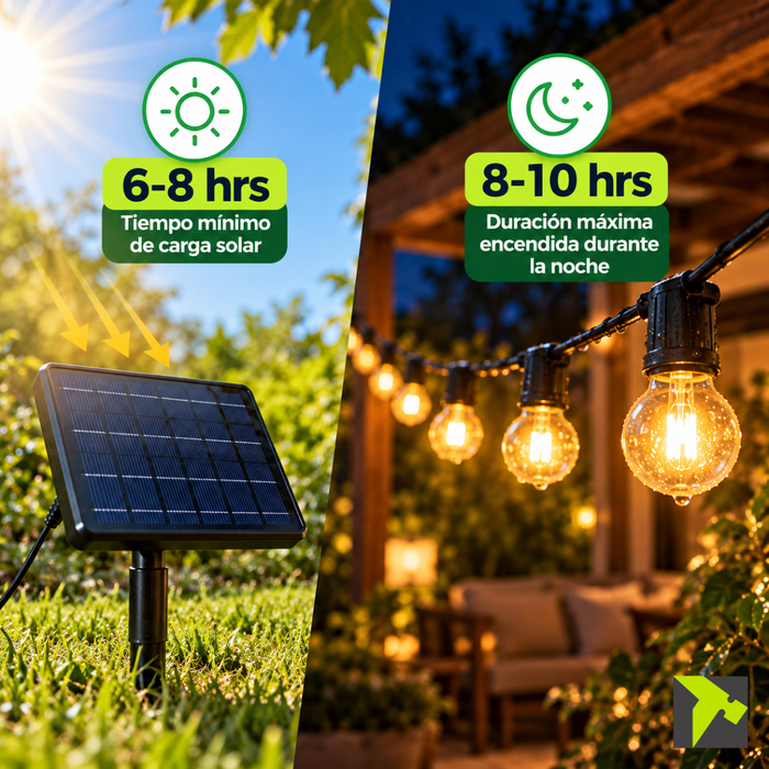 Guirnalda Led Solar 10 Metros 10 Ampolletas Vintage Exterior