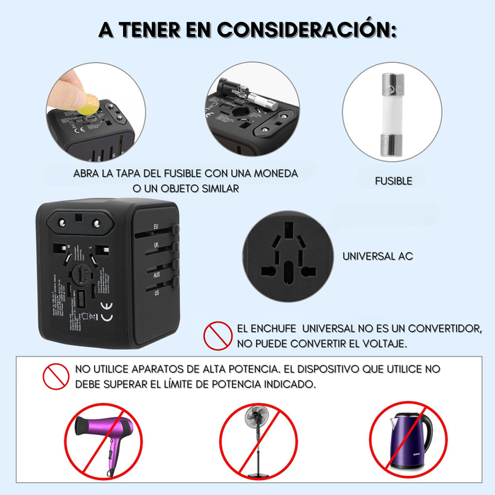 Enchufe Adaptador De Viaje Universal Todo En Uno 3usb+type C