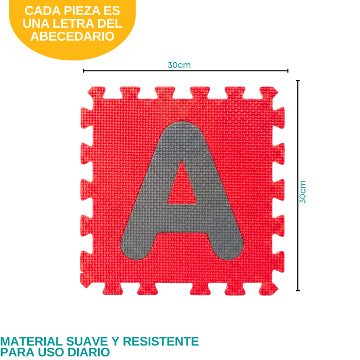 Alfombra Antigolpes Bebé Eva Piezas 30x30 Con Letras A - Z Multicolor Abecedario