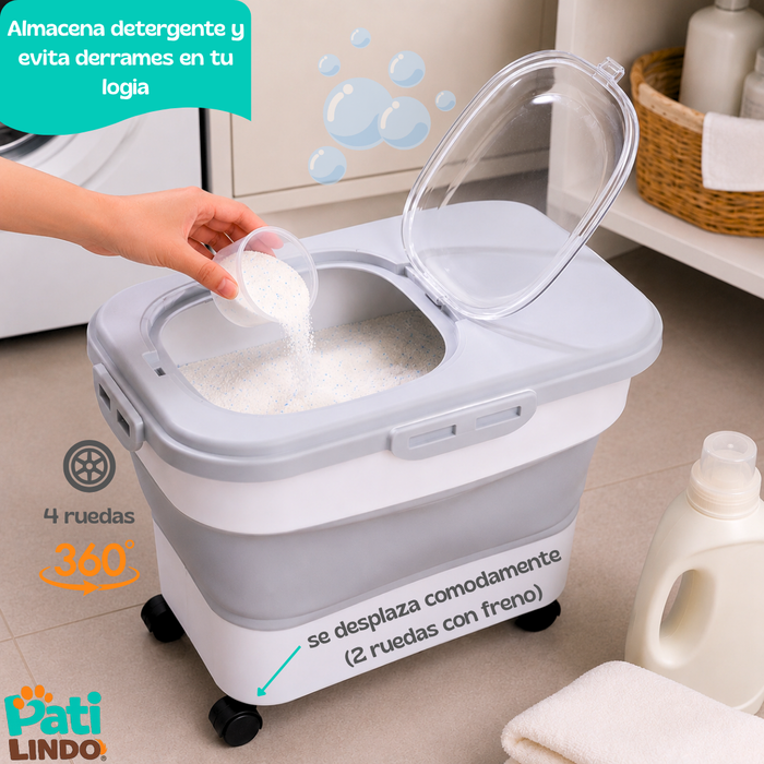 Contenedor Comida Mascotas Hermético Con Ruedas 20 L Pala y Vaso Medidor Para Alimento