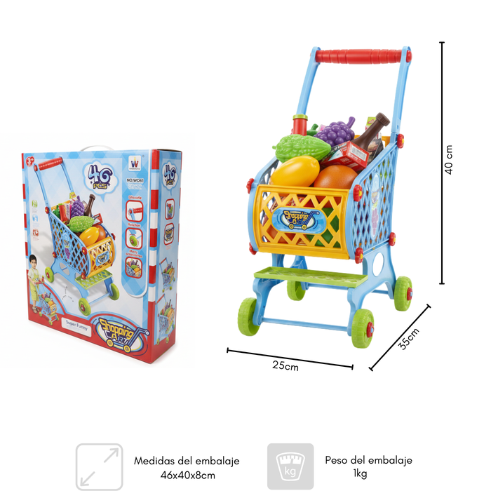 Carrito Supermercado Infantil Comida De Juguete 46 Piezas