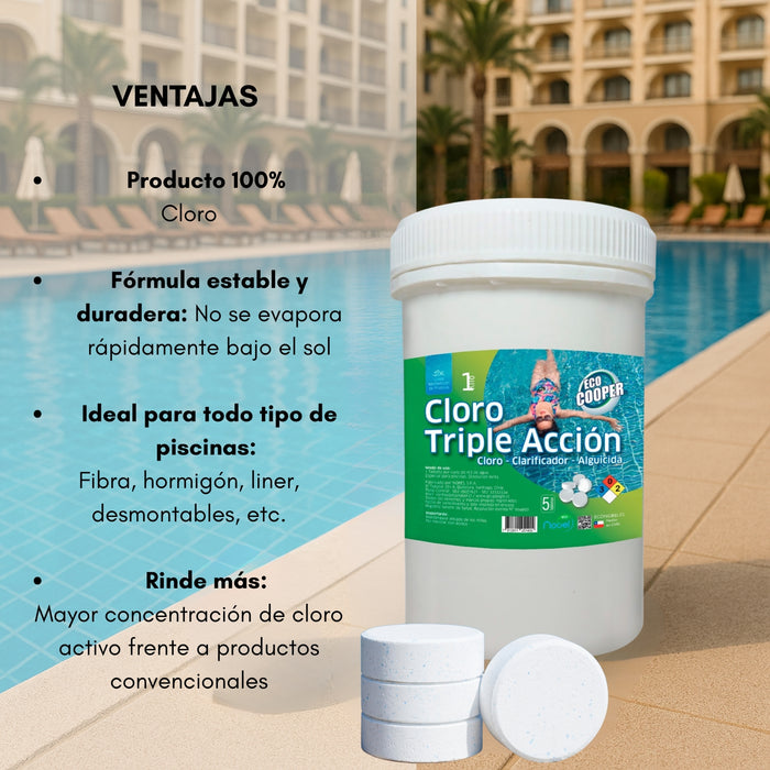 Cloro En Tabletas Para Piscinas 1 Kg Tripleaccion Aguicida