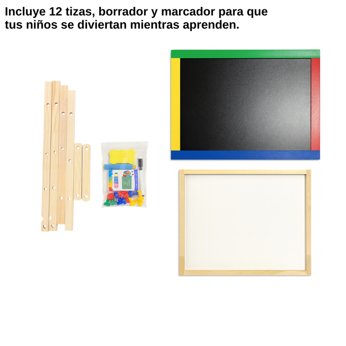Pizarra Atril Para Niños Doble Tiza Y Plumón De Madera Doble Cara
