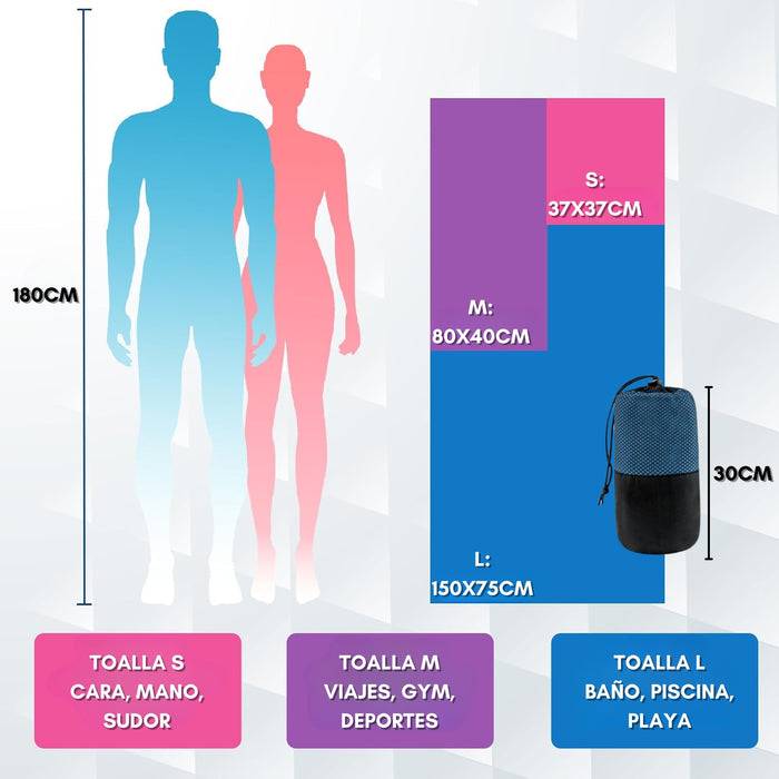 Toalla Microfibra Set De 3 Baño Viaje Natación Secado Rápido