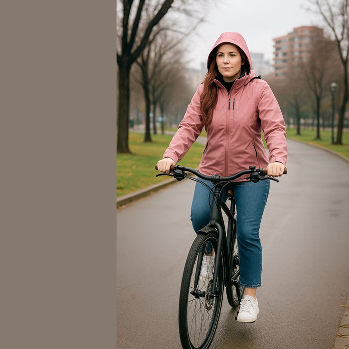 Chaqueta Corta Viento Termica Impermeable Transpirable Mujer Con Gorro Cierre Metalico