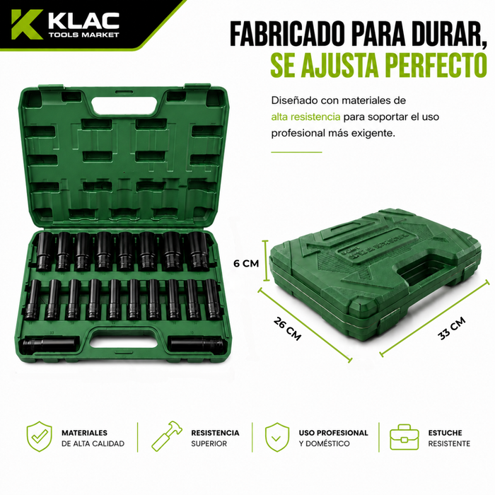 Set 20 PZS Juego De Dados Allen Llaves  de Vasos 1/2 Herramientas Mecánicas Klac Tools Market