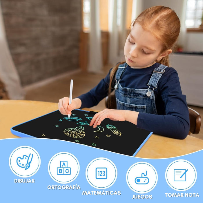 Pizarra Mágica Para Niños Juguete Recargable 16 Tablet Lcd Azul