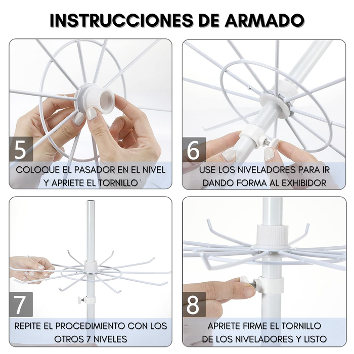 Exhibidor Araña Atril Metalico De 7 Niveles Llaveros Aros Blanco