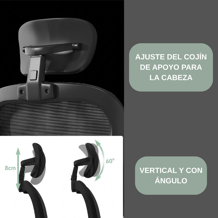 Silla Escritorio Ergonómica Soporte Lumbar Con Reposacabezas