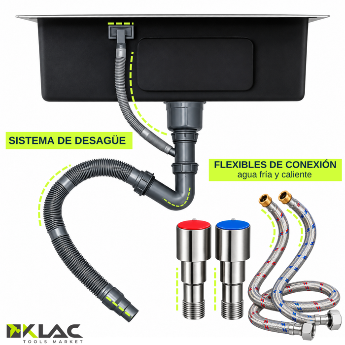 Kit Lavaplatos Empotrado Acero Inoxidable 55x45cm Accesorios