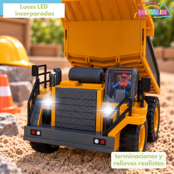 Camión Tolva 1:24 Juguete A Control Remoto RC 9 Canales 2.4GHz Volquete Con Tolva Elevable Luz Frontal Sonido Y Control Multidireccional Juguete De Construcción Para Niños