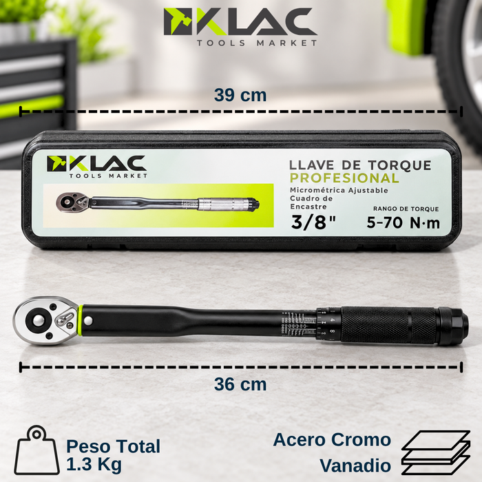 Llave Torque Torquímetro 3/8 Pulgada Dados Extensión 5- 70nm