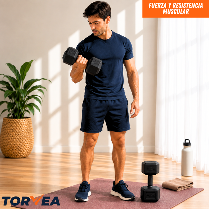 Set X2 Mancuerna Hexagonal 5 Kg C/u Pesas Fitness Gimnasio
