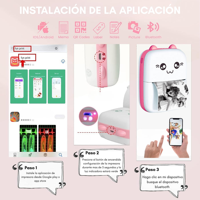 Mini Impresora Portátil Bluetooth Gatito