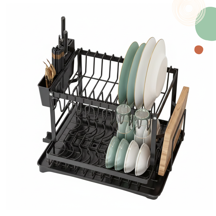 Secaplatos Escurridor De Loza Secador Platos Bandeja Drenaje Negro