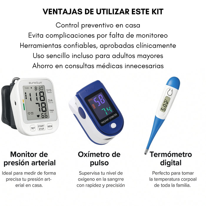 Kit Salud Toma Presion Brazo + Termómetro + Saturometro B