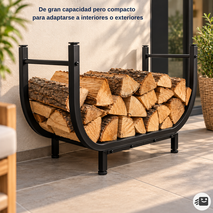 Leñero Metálico Estante Organizador Leña Chimenea Parrilla