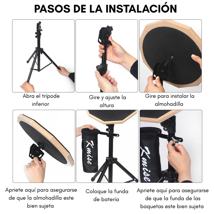 Pad De Práctica Bateria Con Atril Y Bolso Y Baquetas Negro