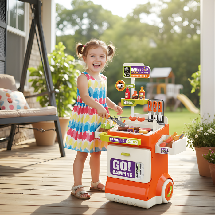 Set De Barbacoa Infantil Con Luces Humo Realista Y Accesorio - Naranja