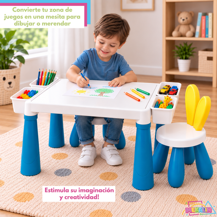 Mesa Didáctica Infantil 2 Sillas Bloques De Construcción