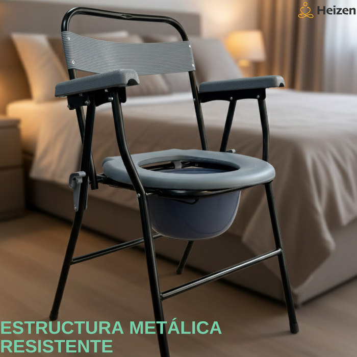Silla Inodoro Plegable Con Recipiente Extraíble Y Apoyabrazo