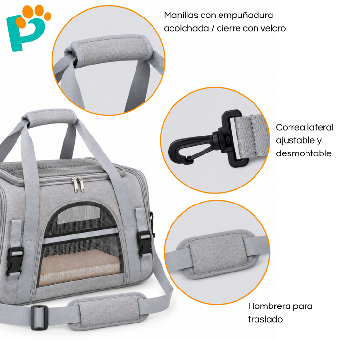 Bolso Transportador Para Mascota Con Alfombra Multifuncional Gris