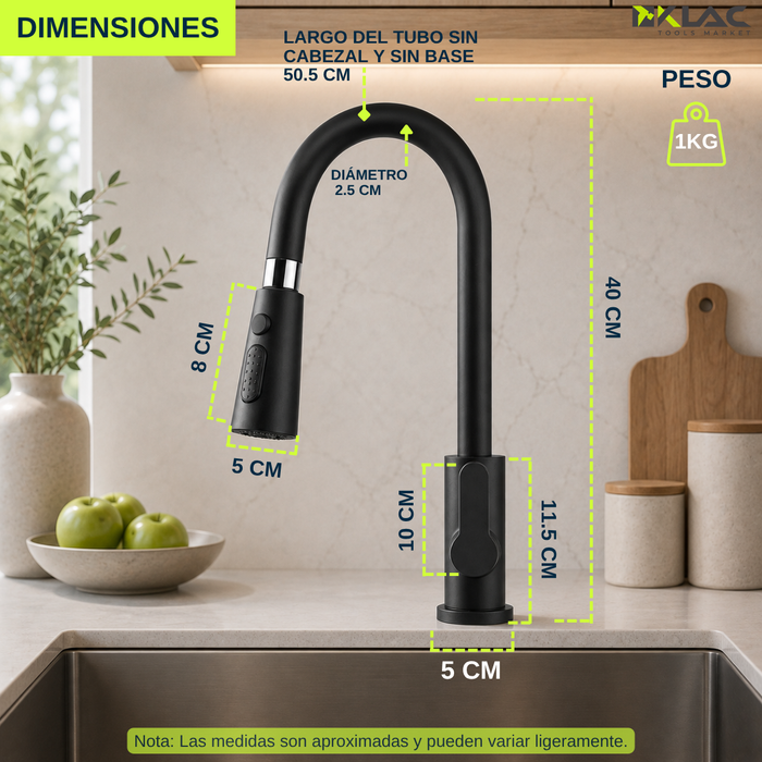 Llave Lavaplatos Cocina Monomando Cabezal Extraíble Flexible