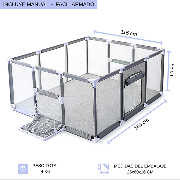Corral Bebe Seguridad Juego Basket Futbol Infantil Malla Gris Liso