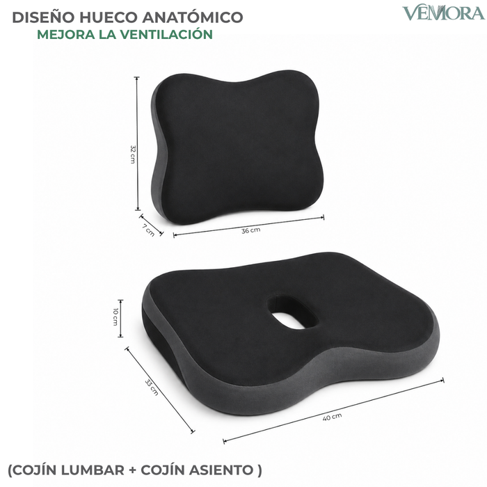 Set Cojín Lumbar Ergonómico Y Asiento Silla Oficina Auto