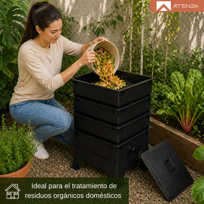 Vermicompostera 4 Bandejas Compostera Lombrices 60l Orgánico