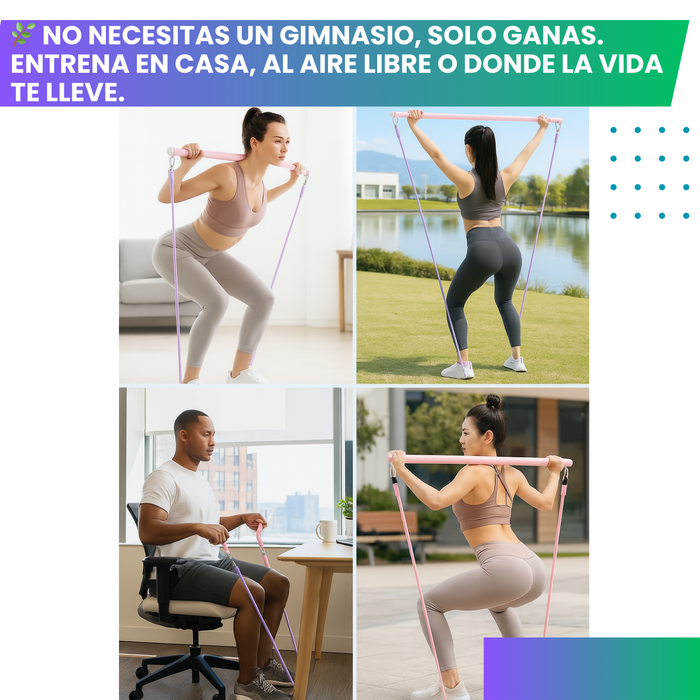 Set Pilates Barra Bandas Resistencia Elasticas Ejercicio 12 piezas