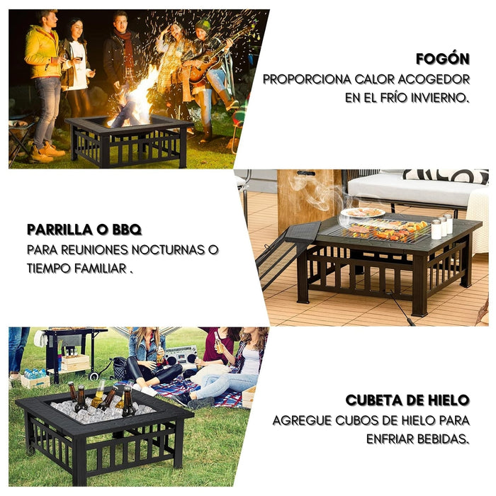 Brasero Parrilla Premium Para Leña O Carbón Con Tapa 3 En 1