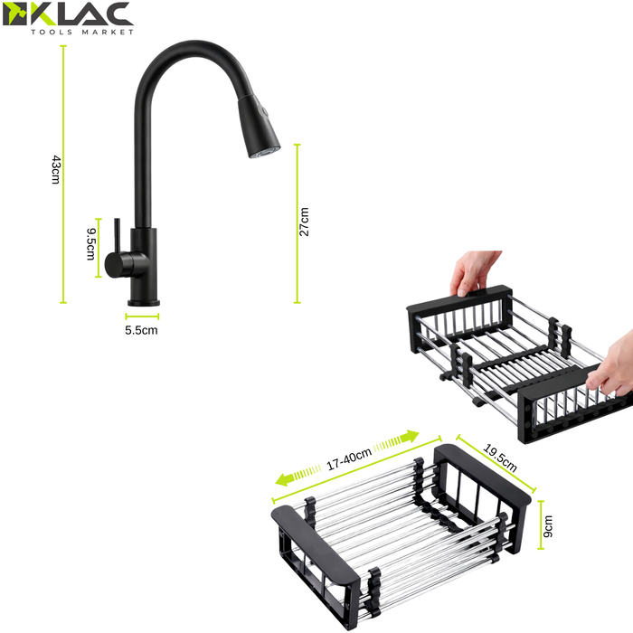 Lavaplatos Negro Empotrable Llave Flexible Y Kit Desagüe Negro