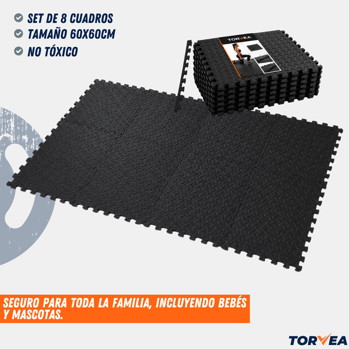 Piso De Goma Eva Deportiva 60x60 Set 8 Pieza Antideslizante Negro