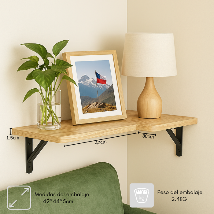 Repisas Esquineras Flotantes Madera Clara Set de 4 con Soportes Metálicos