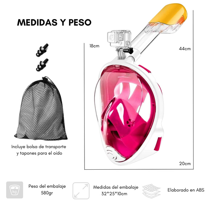 Máscara Antiniebla Para Buceo Snorkel Con Soporte Gopro