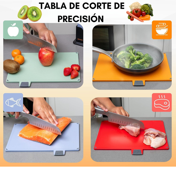 Set 4 Tablas Para Cortar Picar Cocina Con Base Pestañas