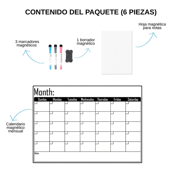 Pizarra Calendario Mensual Magnética Para Refrigerador